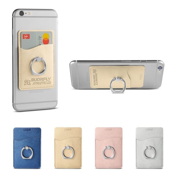 Leeman™ Shimmer Card Holder with Metal Ring Phone Stand