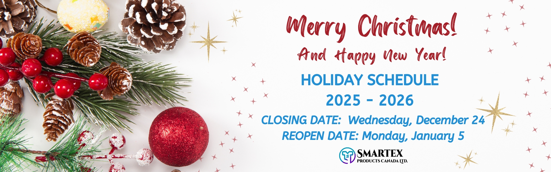 Smartex 2025 - 2026 Holiday Hours